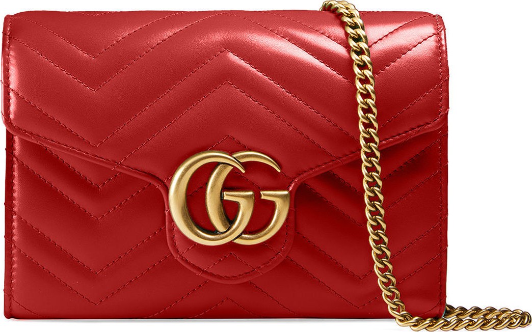 Gucci GG Marmont Chevron Quilted Leather Flap Wallet on a Chain