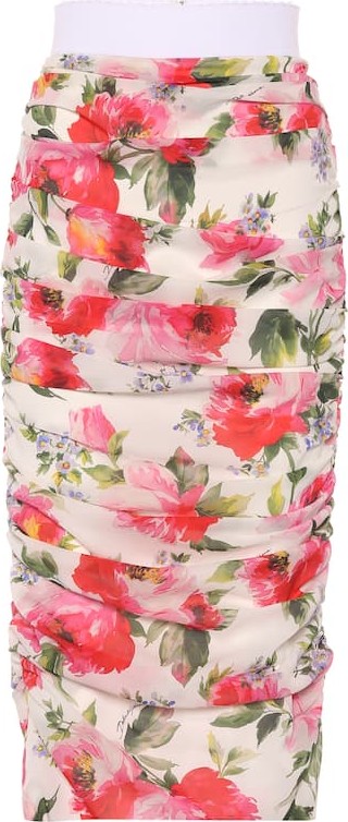 Dolce & Gabbana Floral ruched stretch silk skirt