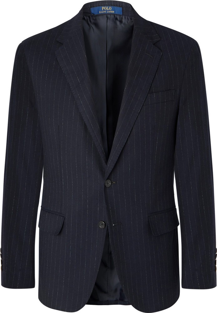 Polo Ralph Lauren Navy Slim-Fit Pinstriped Stretch Cotton and Wool-Blend Suit Jacket