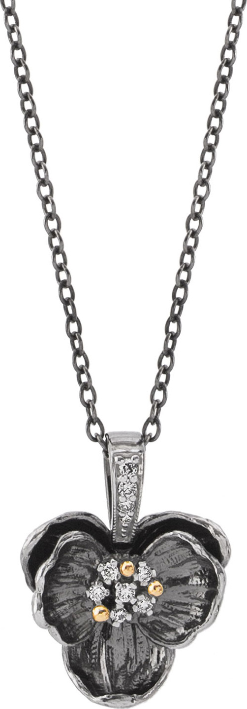 Michael Aram Black Medium Orchid Pendant Necklace w/ Diamonds