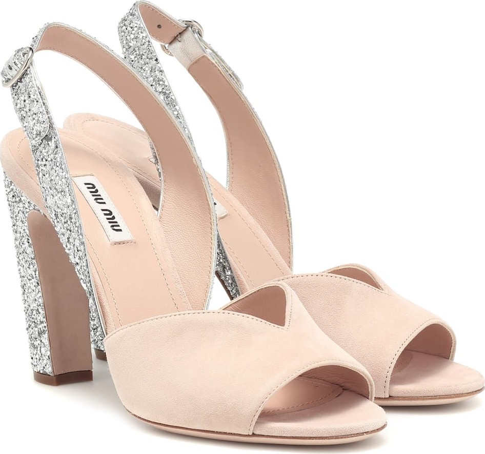 Miu Miu Glitter and suede slingback sandals