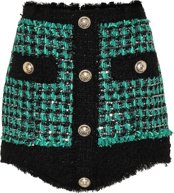 Balmain Embellished tweed miniskirt