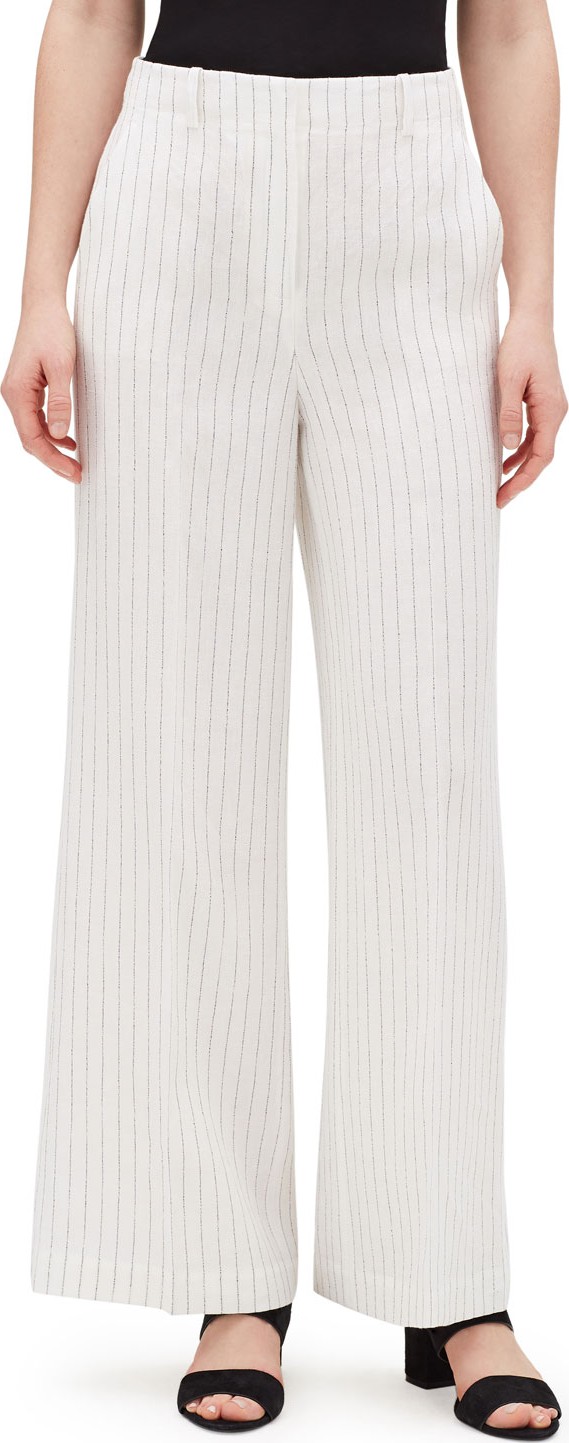Lafayette 148 New York Kensington Arcadian Pinstripe Wide-Leg Linen Pants