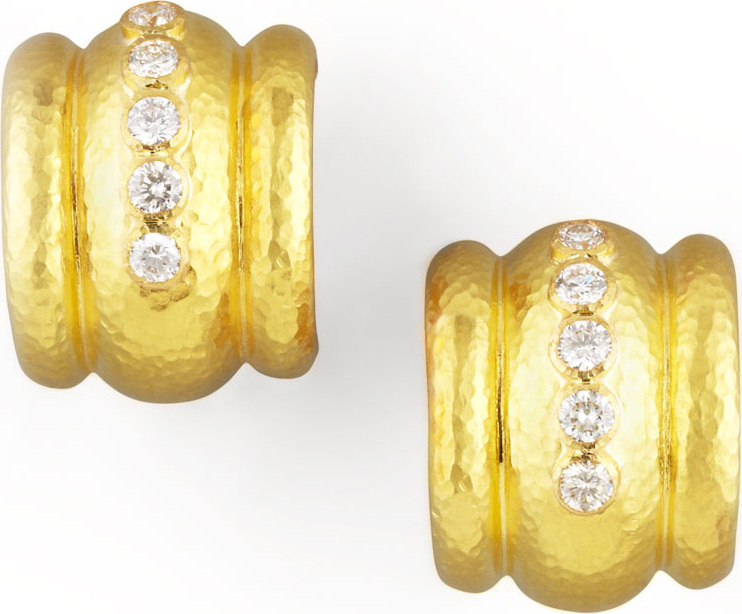 Elizabeth Locke Amalfi Diamond 19k Gold Huggie Earrings