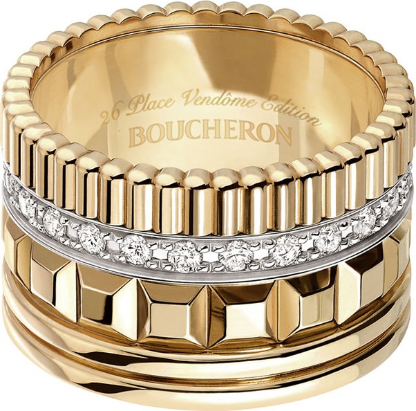 Boucheron Quatre 18K Yellow Gold Ring with Diamonds, Size 54