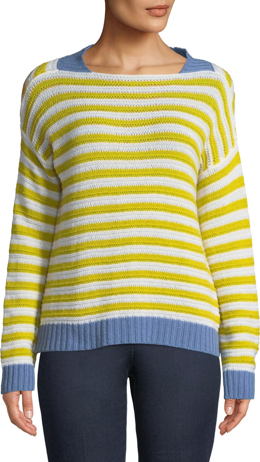 Piazza Sempione Striped Open-Weave Cashmere Pullover