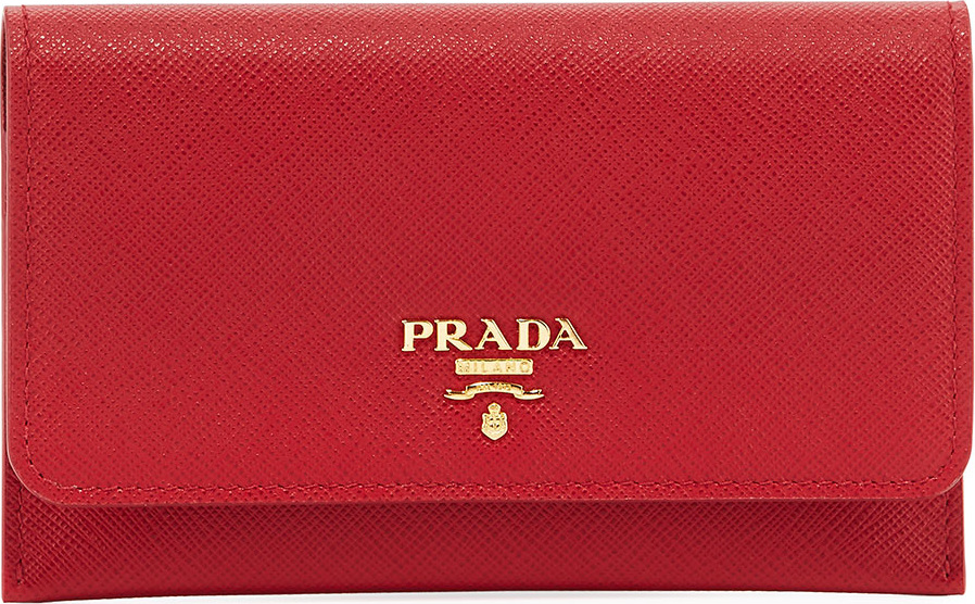 Prada Saffiano Wallet/Card Case, Red (Fuoco)