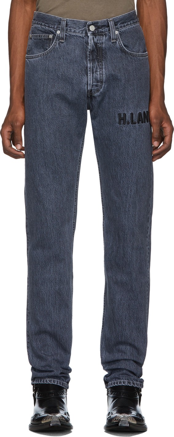 Helmut Lang Grey Embroidered Masc Hi Straight Jeans