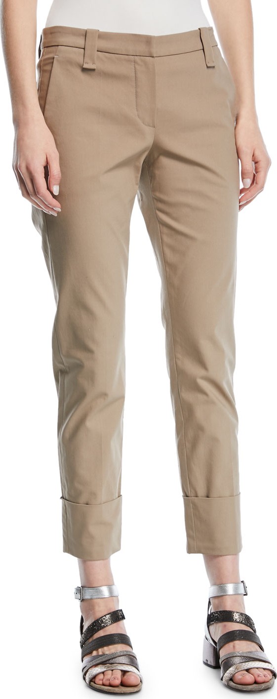 Brunello Cucinelli Straight-Leg Crop Barrel-Cuff Cotton Twill Pants