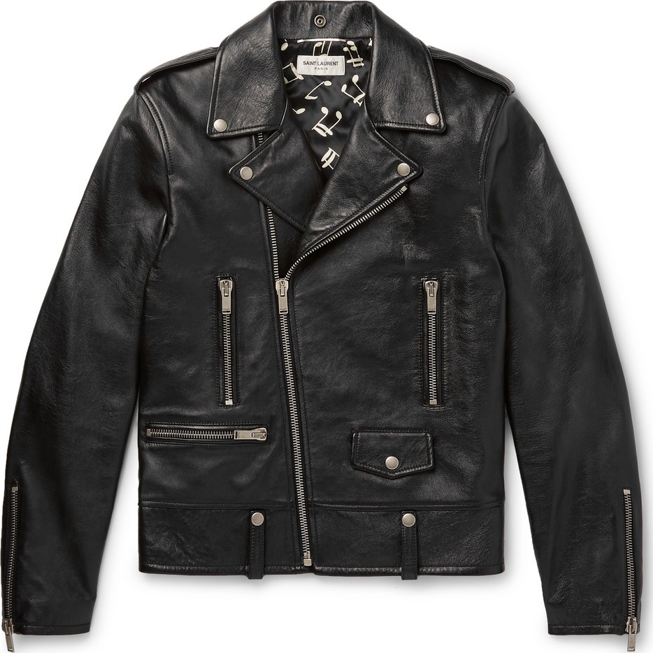 Saint Laurent Slim-Fit Textured-Leather Biker Jacket