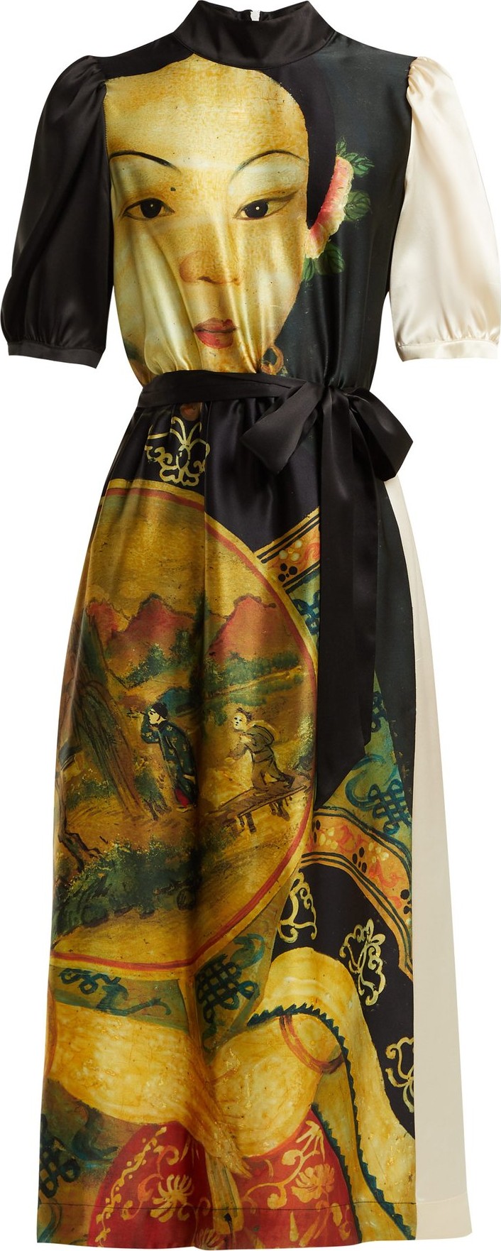 Simone Rocha Belted Tang dynasty-print satin dress