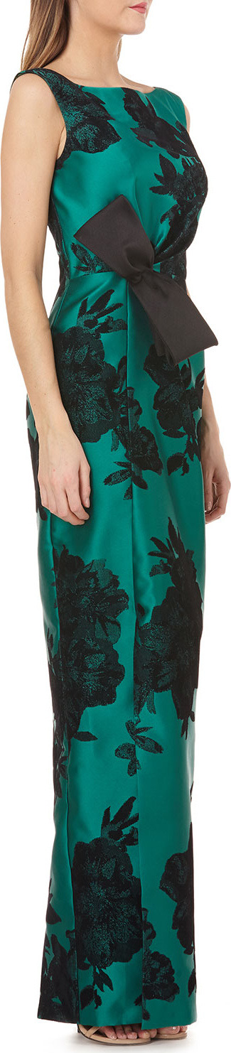 Kay Unger Sleeveless Mikado Dress w/ Sunburst Pleats