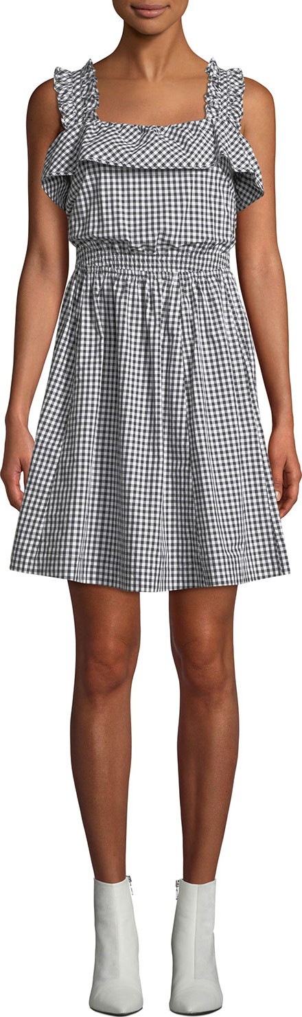 7 For All Mankind Ruffled Gingham Tie-Back Fit-and-Flare Dress