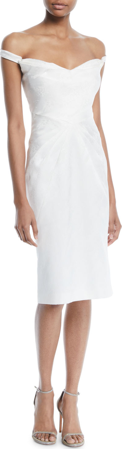 Zac Posen Off-the-Shoulder Pleated Sheath Cocktail Dress