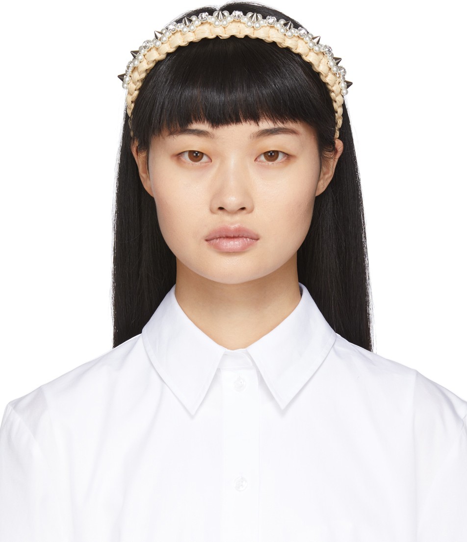 Simone Rocha Beige Raffia Embellished Headband