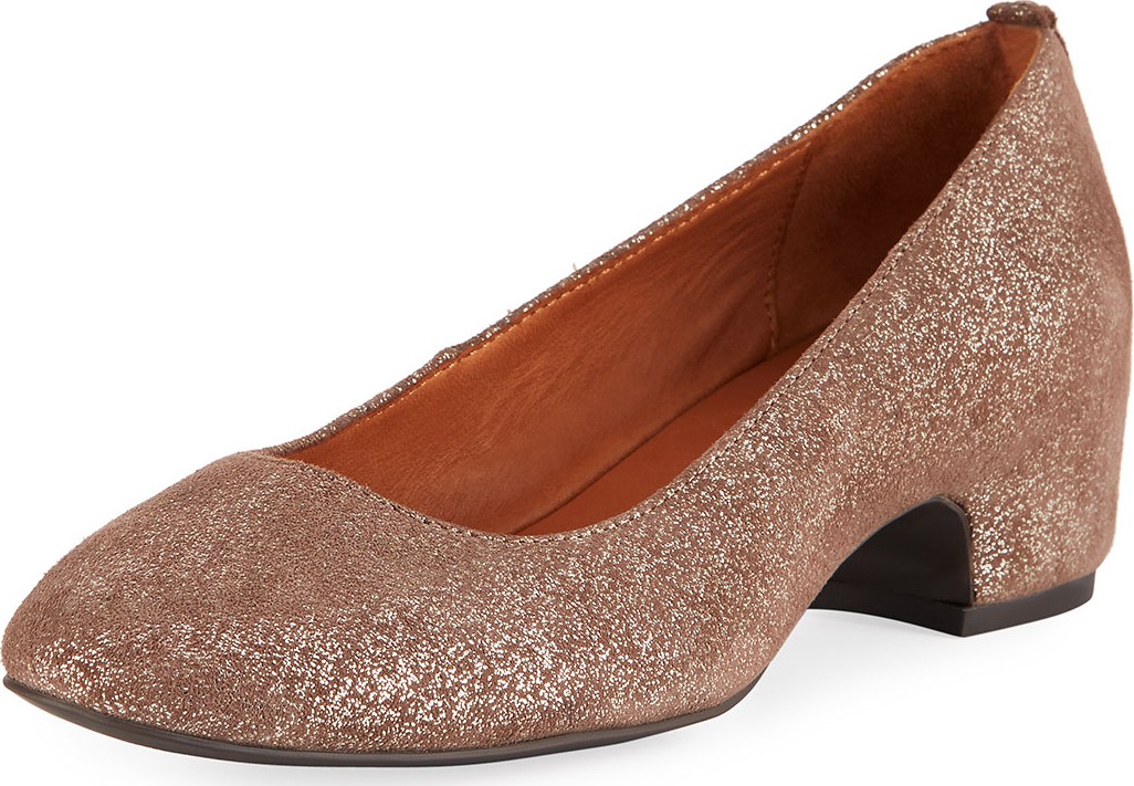 Gentle Souls Priscille Crinkled Metallic Leather Low-Heel Pumps