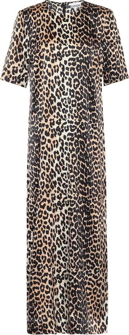 Ganni Leopard-print stretch-silk maxi dress