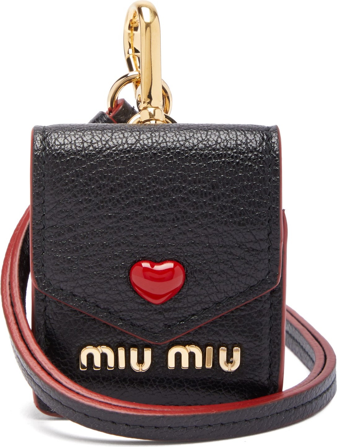 Miu Miu Heart logo leather earphone case