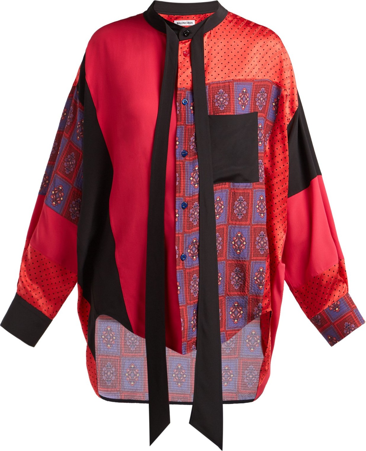 Balenciaga Swing patchwork print-panel silk blouse