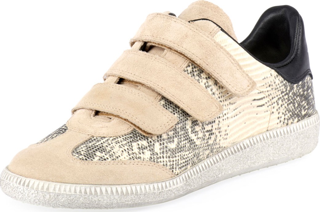 Isabel Marant Beth Snake-Print Leather/Suede Grip-Strap Sneakers