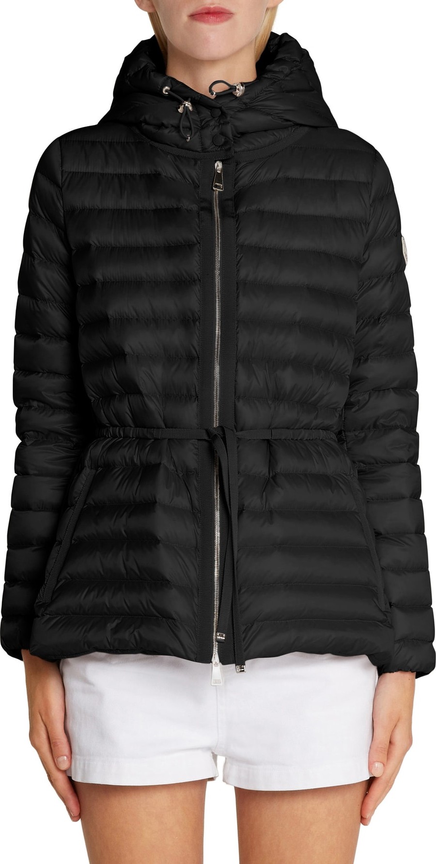 Moncler Raie Tie Waist Hooded Down Coat