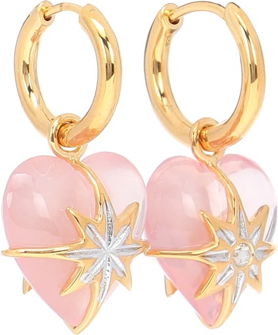 Theodora Warre Star Heart gold-plated hoop earrings with quartz and diamond