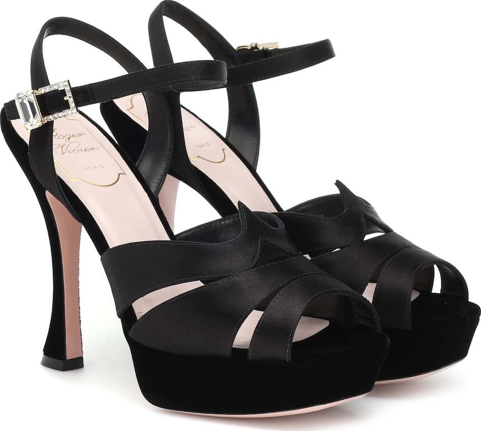 Roger Vivier Viv' Bling satin and velvet plateau sandals