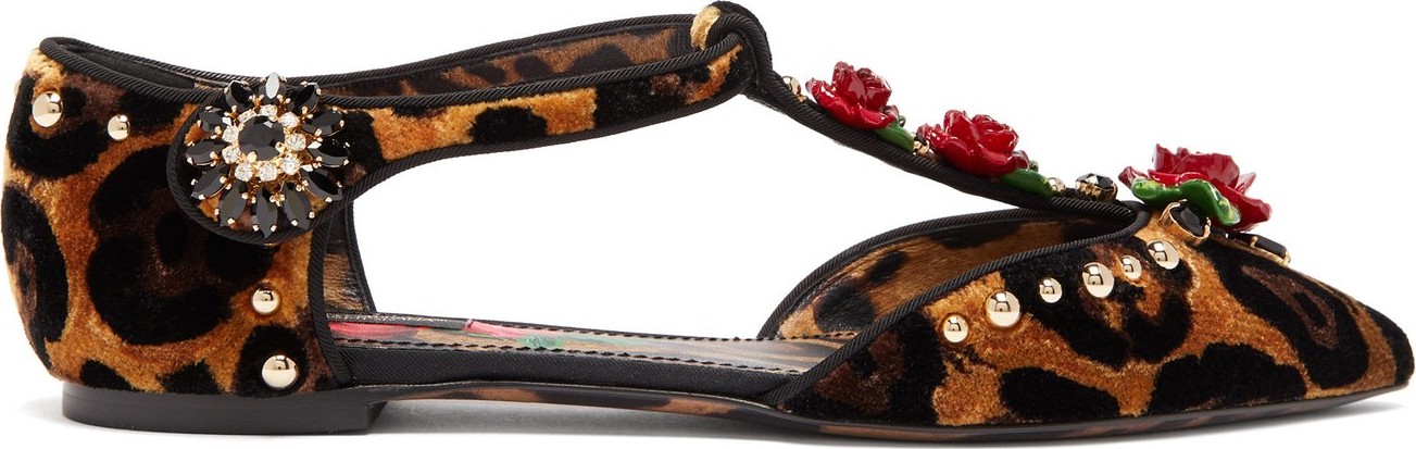 Dolce & Gabbana Embellished leopard-print velvet flats
