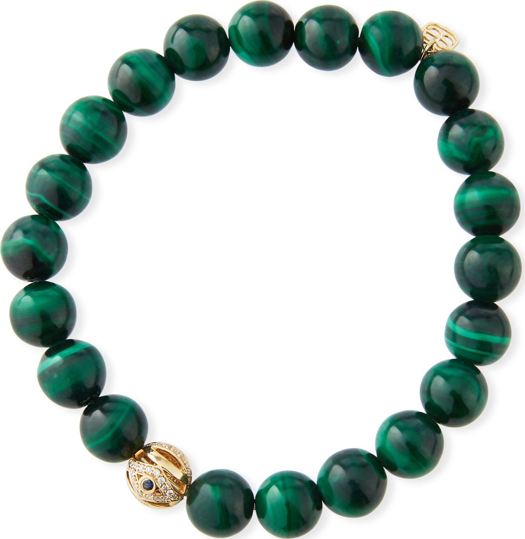 Sydney Evan 14k Gold, Malachite & Evil Eye Bracelet