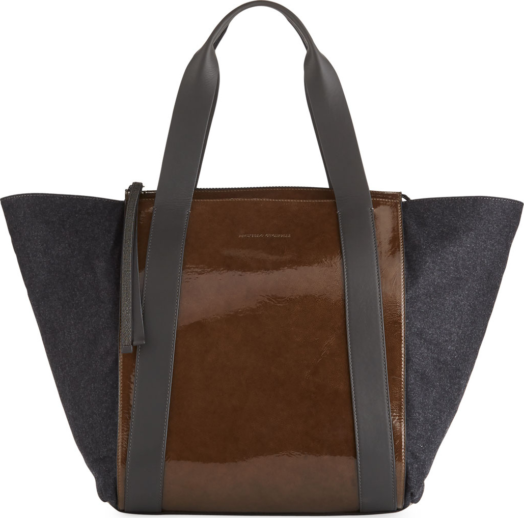 Brunello Cucinelli Patent and Metallic Leather Tote Bag