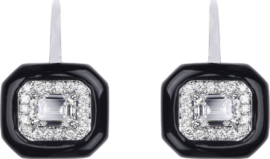 Nikos Koulis 18k White Gold Oui Emerald-Cut Diamond Drop Earrings