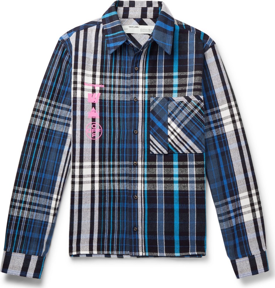 Off White Printed Checked Cotton-Blend Flannel Shirt