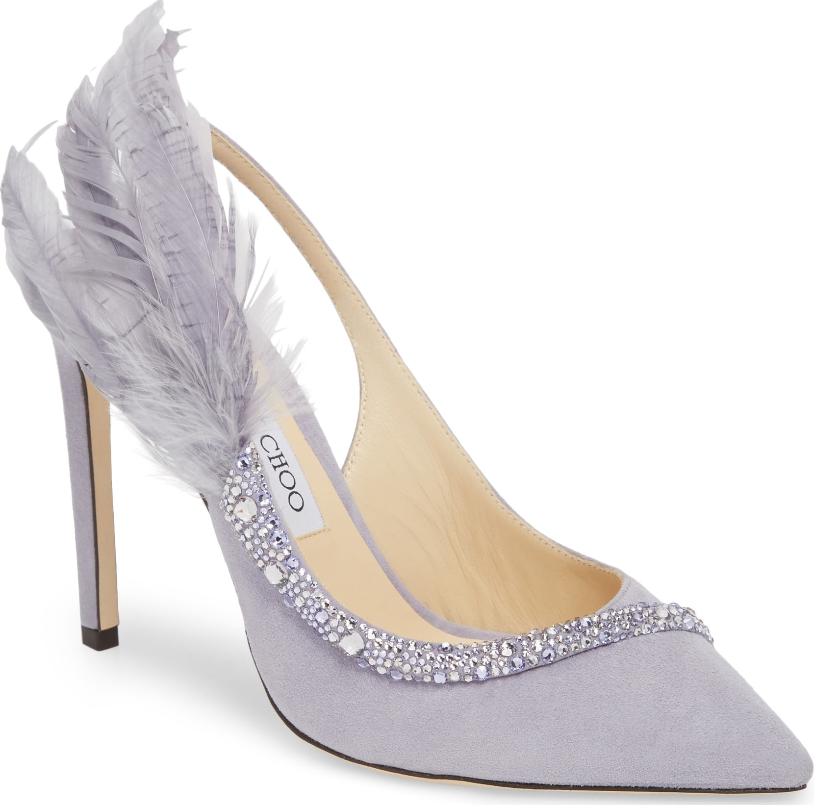 Jimmy Choo Tacey Crystal & Feather Embellished Slingback Sandal