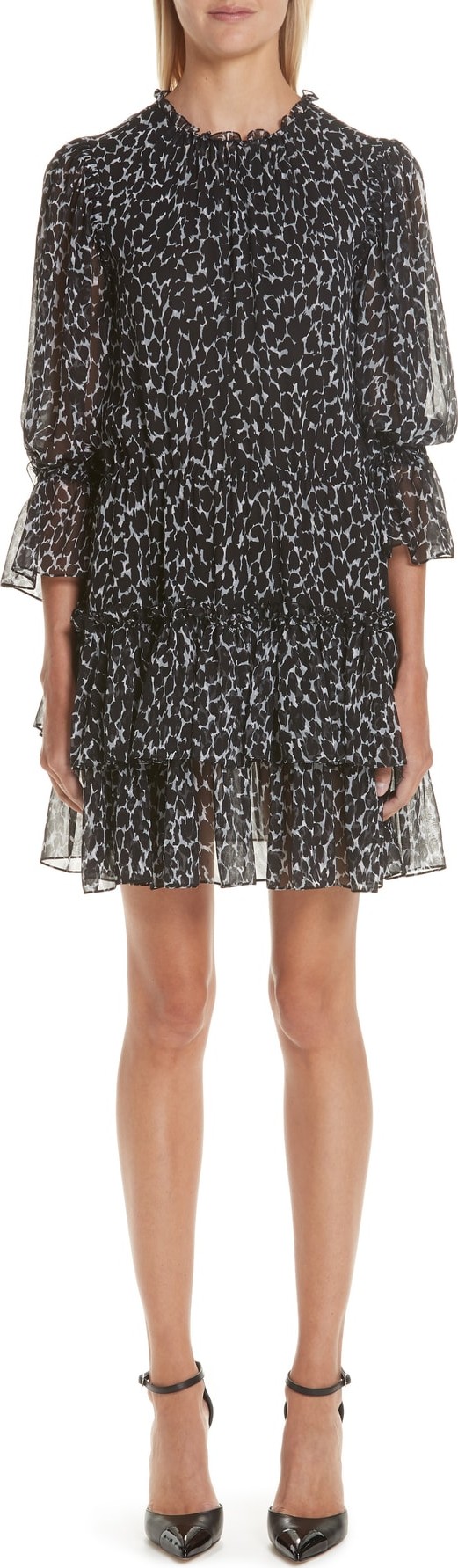 Michael Kors Cheetah Print Tiered Silk Chiffon Minidress