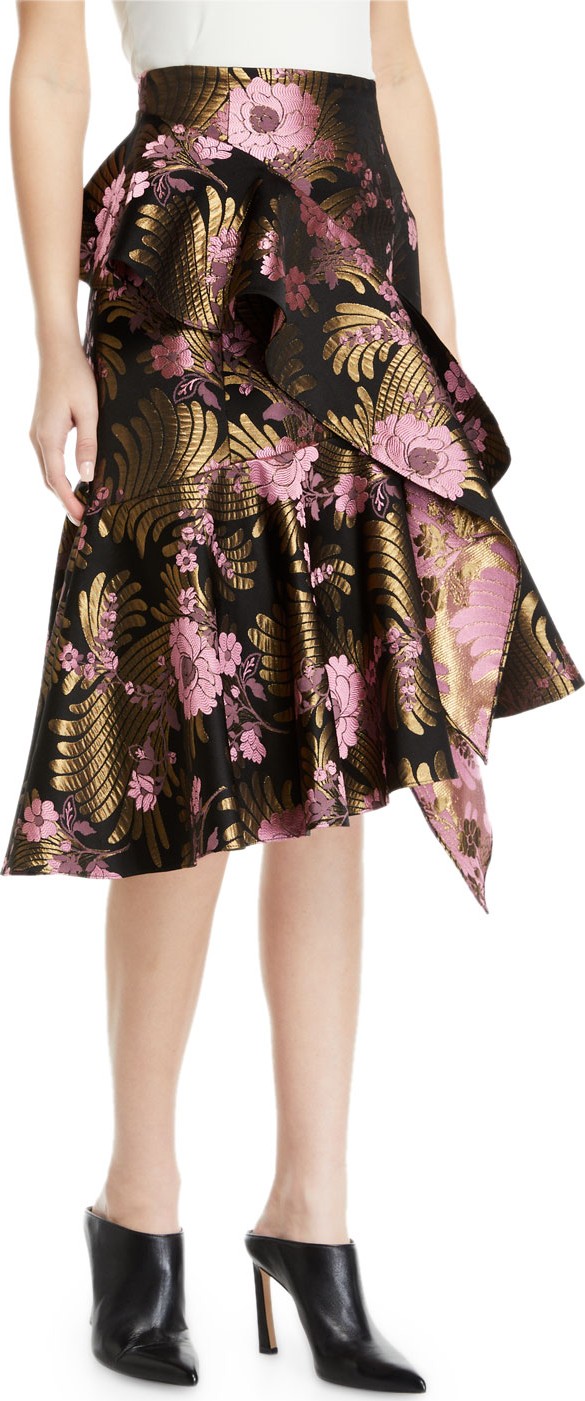 Josie by Natori Deco Jacquard Ruffle Midi Skirt