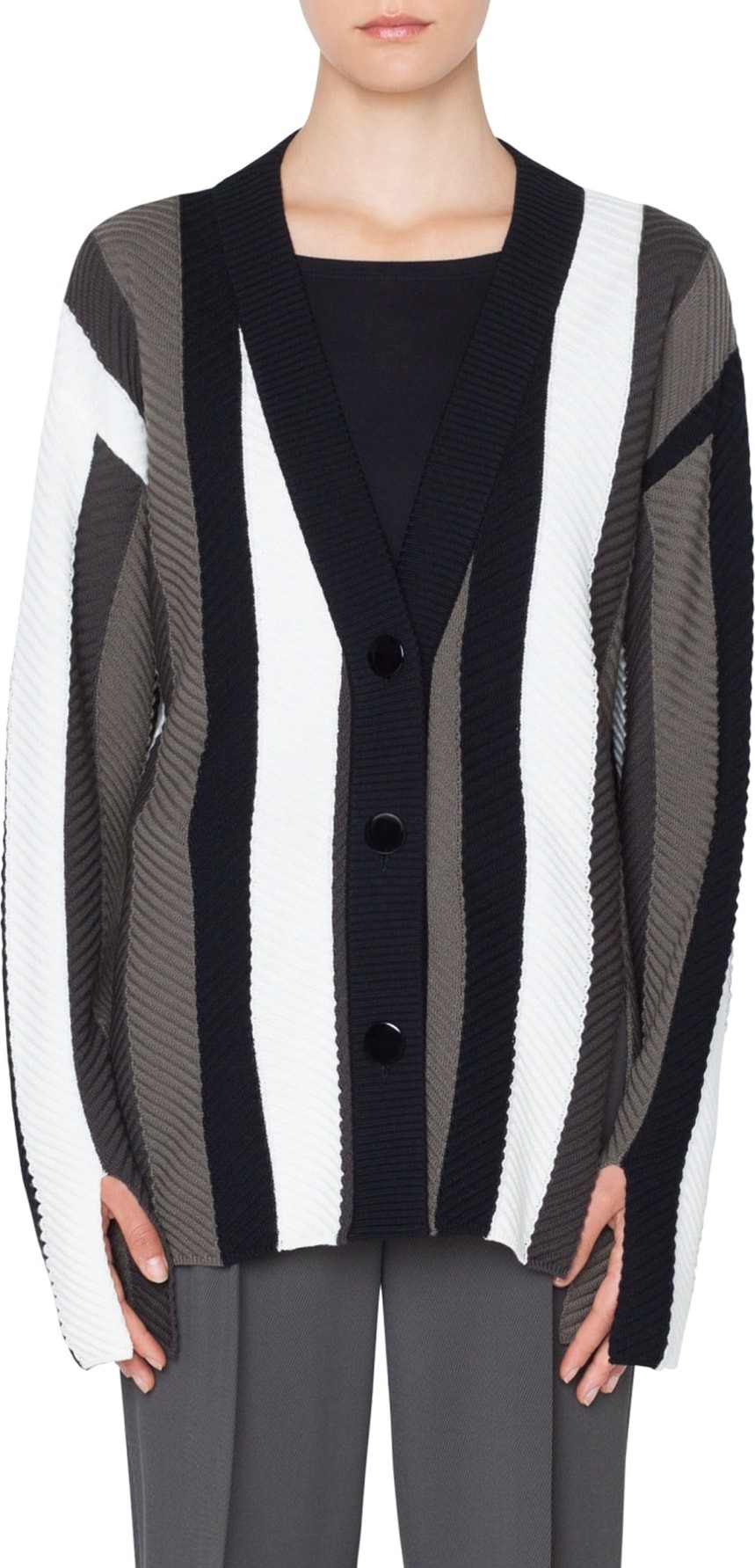 Akris Punto Stripe Merino Wool Cardigan