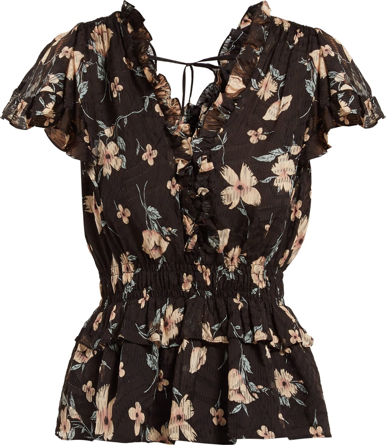 Rebecca Taylor Floral-print ruffled silk-blend blouse