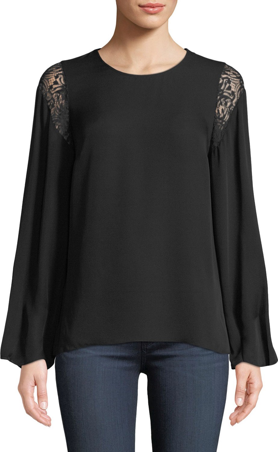 KOBI HALPERIN Greyson Lace-Shoulder Silk Blouse