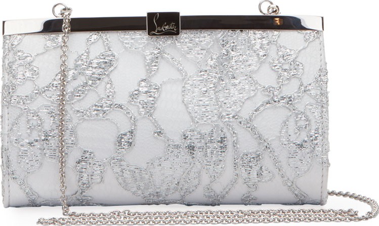 Christian Louboutin Palmette Small Metallic Dentelle Lace Clutch Bag
