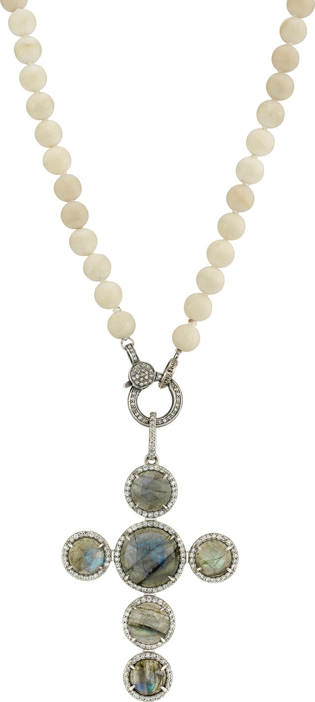 Sheryl Lowe Coral, Labradorite & Diamond Cross Necklace