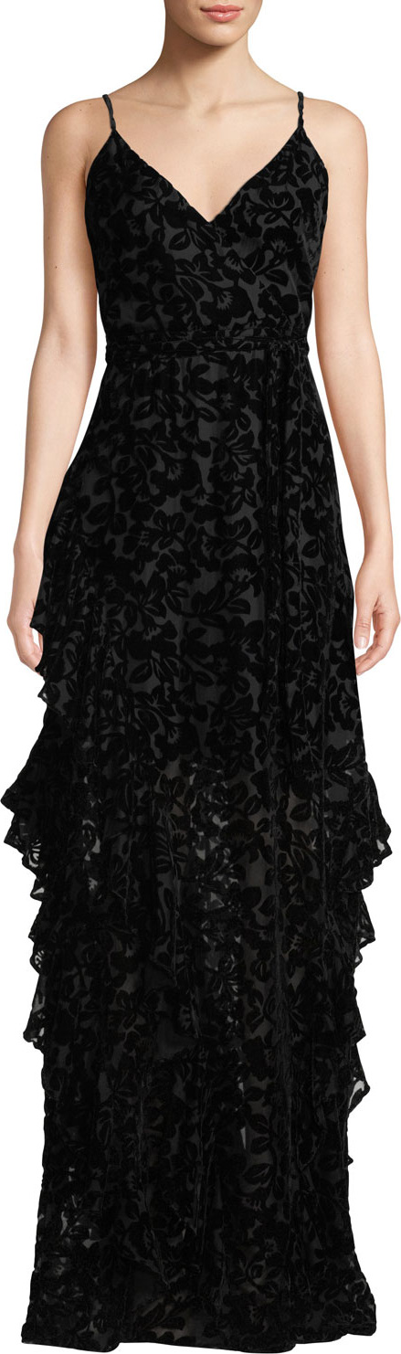 ML Monique Lhuillier Sleeveless Burnout Dress w/ Ruffle Skirt