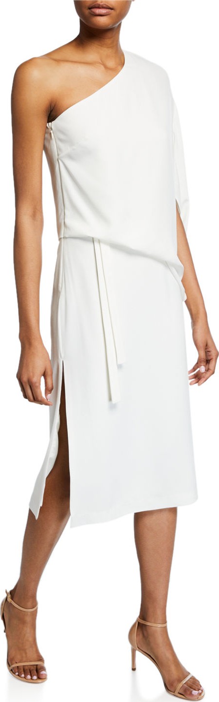 HALSTON HERITAGE Draped One-Shoulder Asymmetric Dress