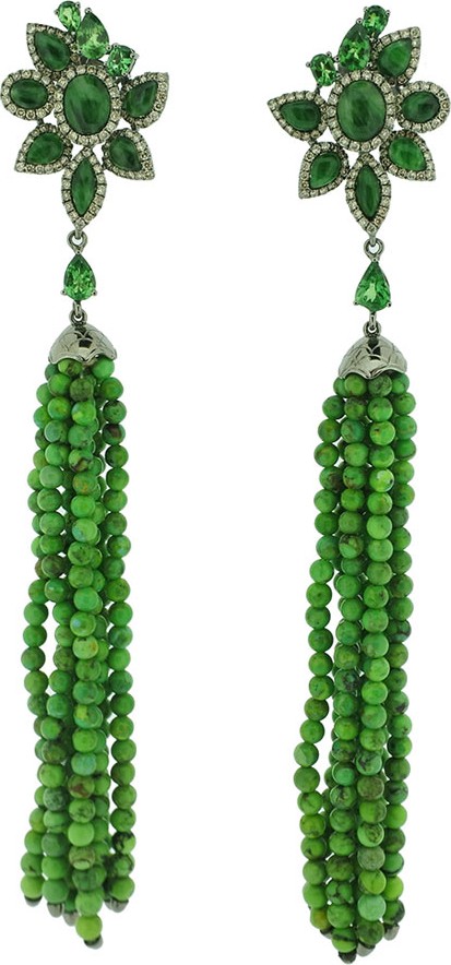 Wendy Yue 18k White Gold Green Turquoise Tassel Earrings