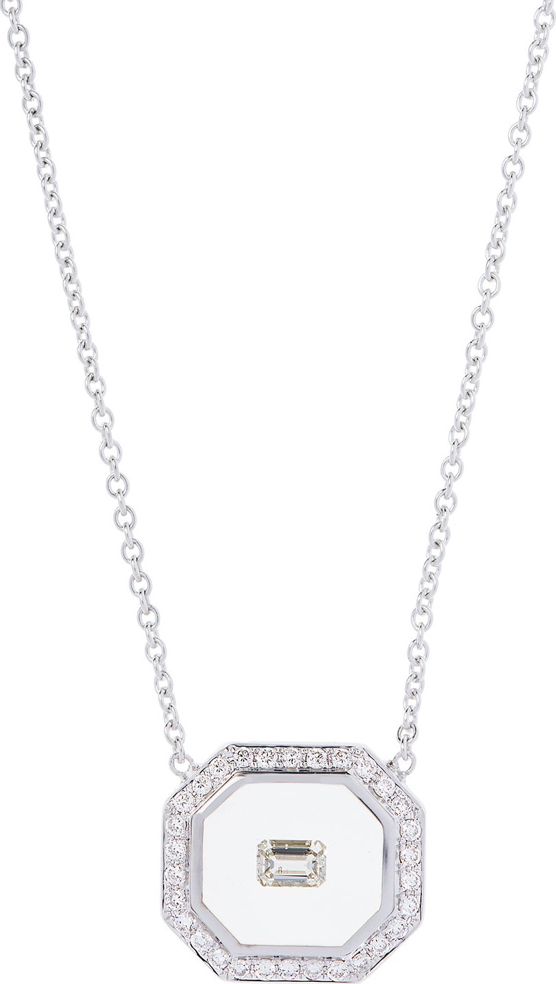 Nikos Koulis Universe Octagonal 18k White Gold Enamel & Diamond Necklace