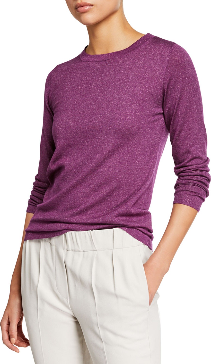 Brunello Cucinelli Crewneck Long-Sleeve Cashmere-Blend Knit Pullover