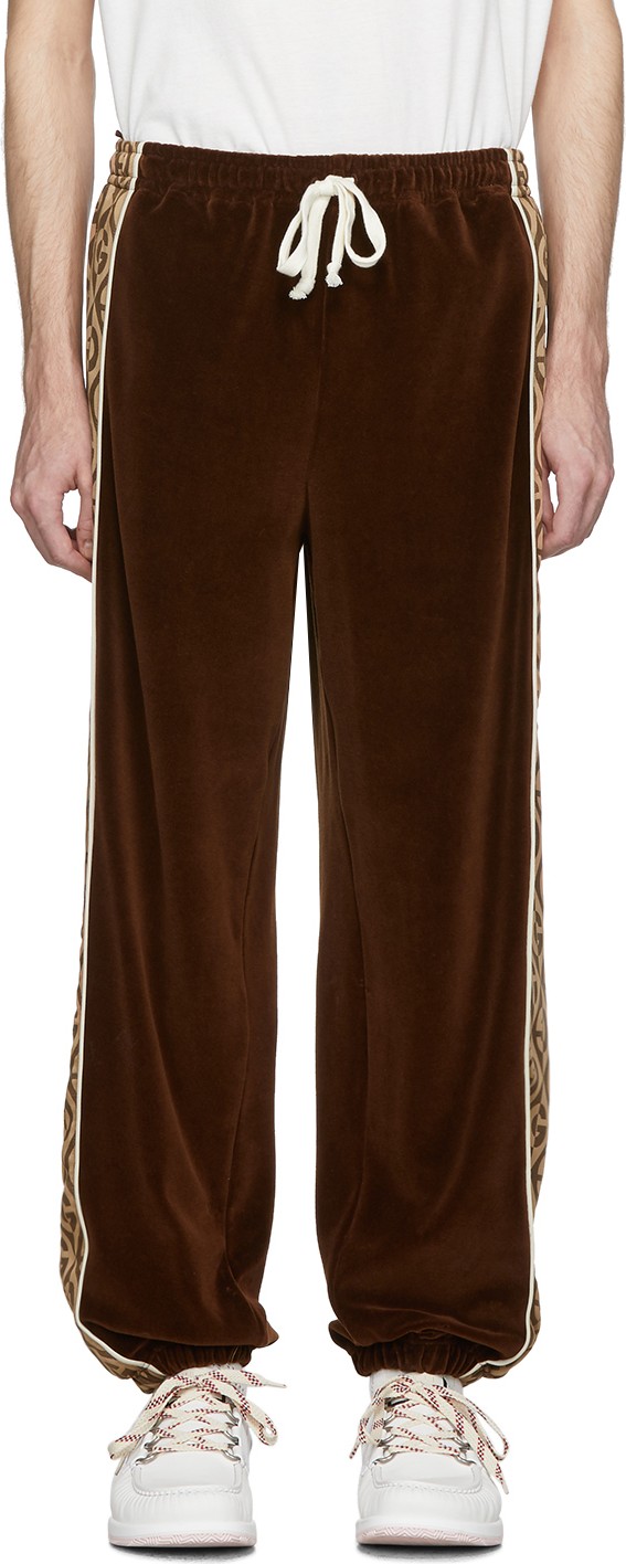 Gucci Brown & Beige G Rhombus Velvet Track Pants