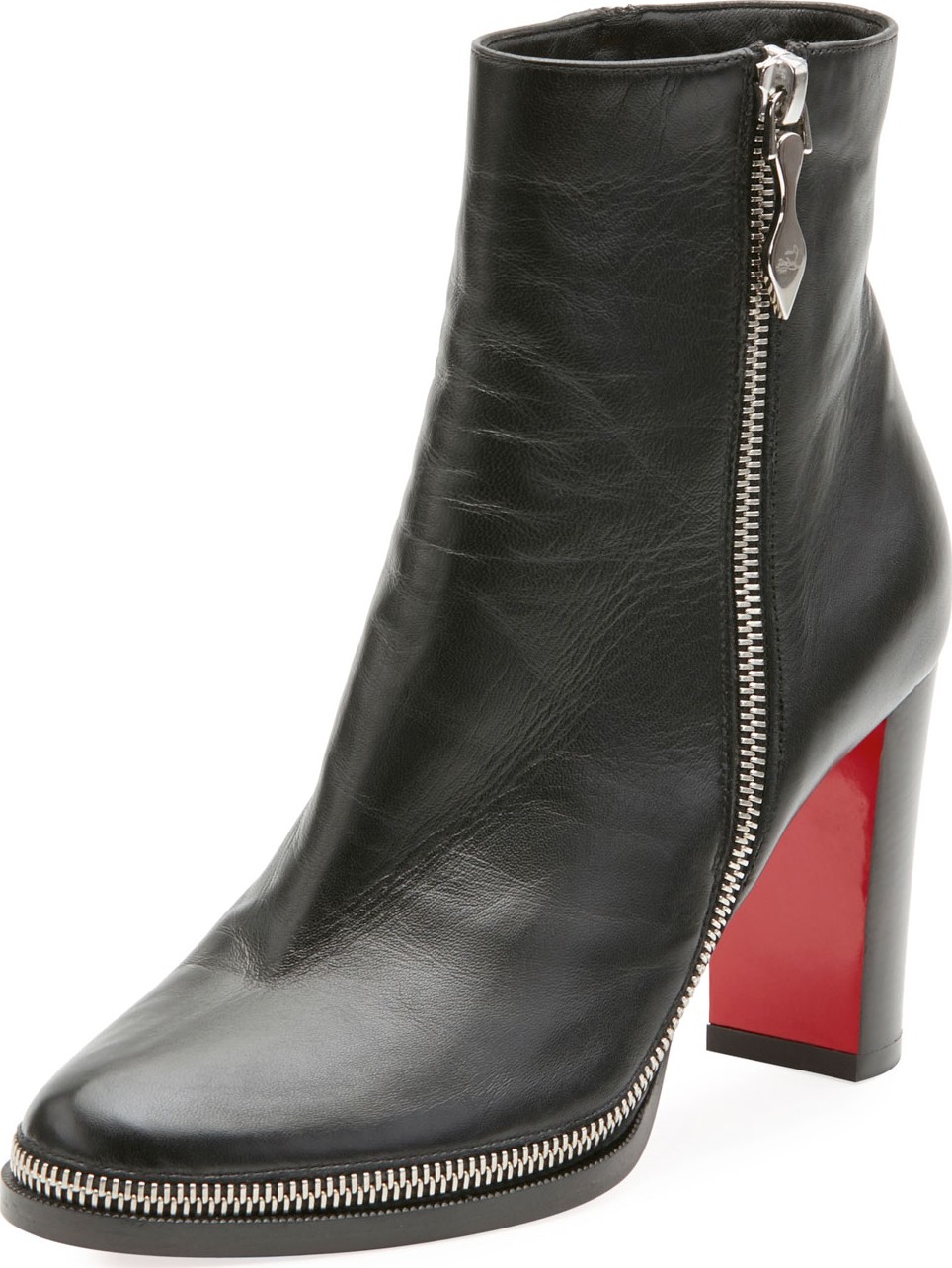 Christian Louboutin Telezip Crinkled Leather Red Sole Ankle Boots