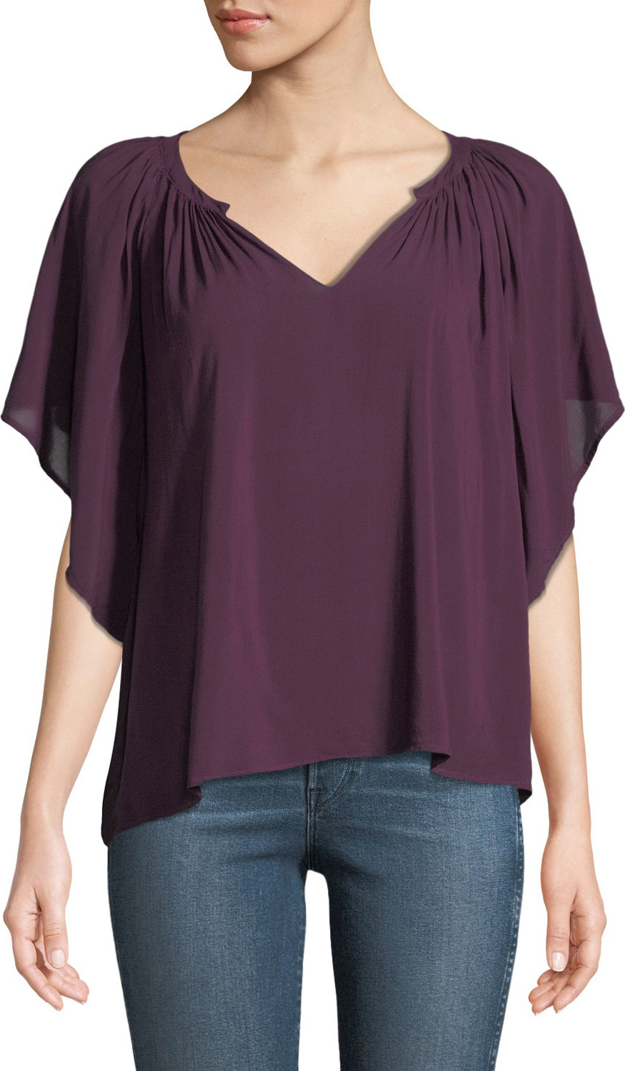 Velvet By Graham & Spencer Tina Shirred V-Neck Tee