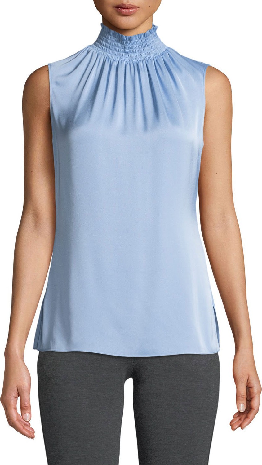KOBI HALPERIN Velma Sleeveless Smock-Neck Silk Blouse