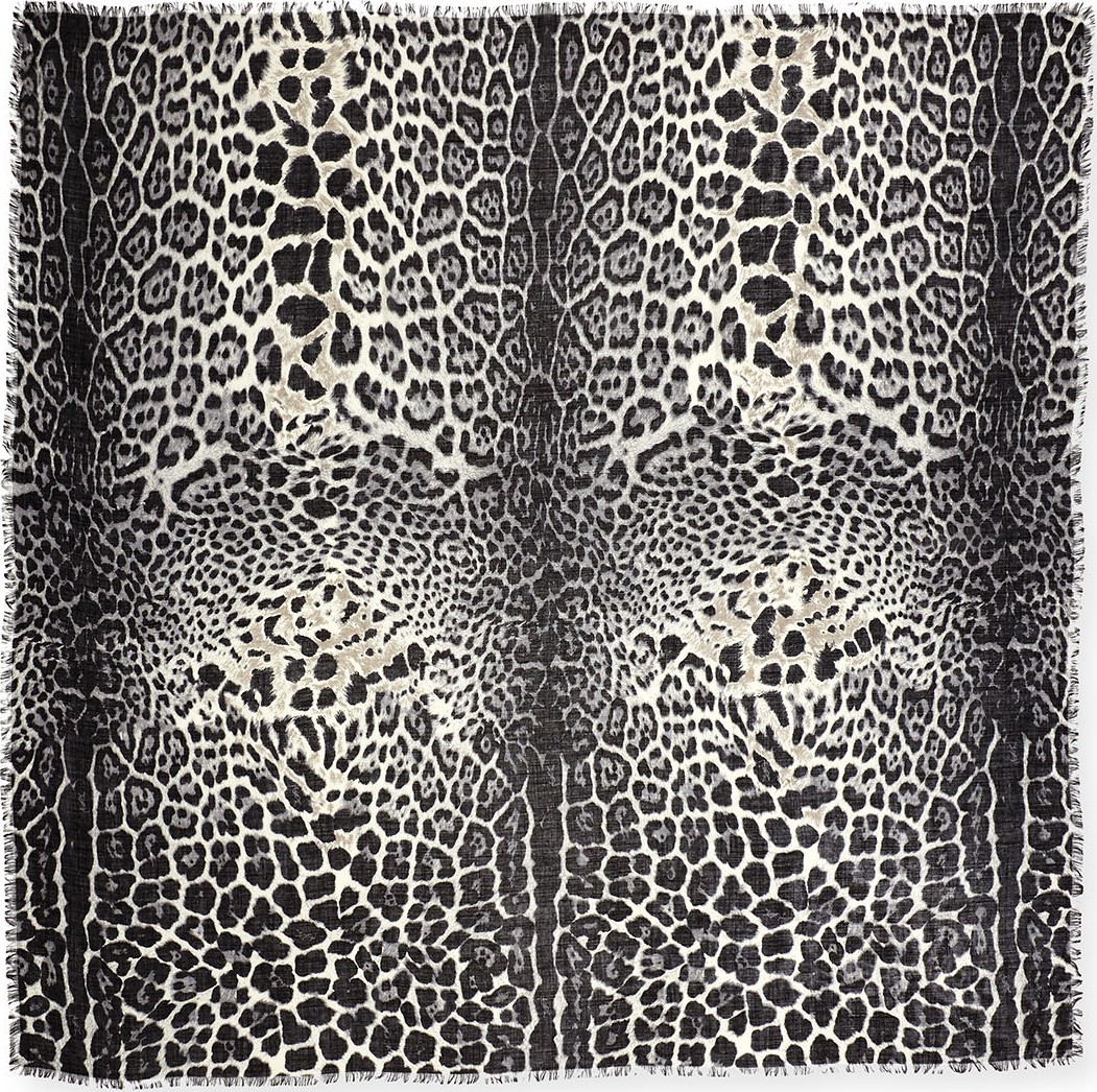Saint Laurent Leopard Pattern Fringe Scarf